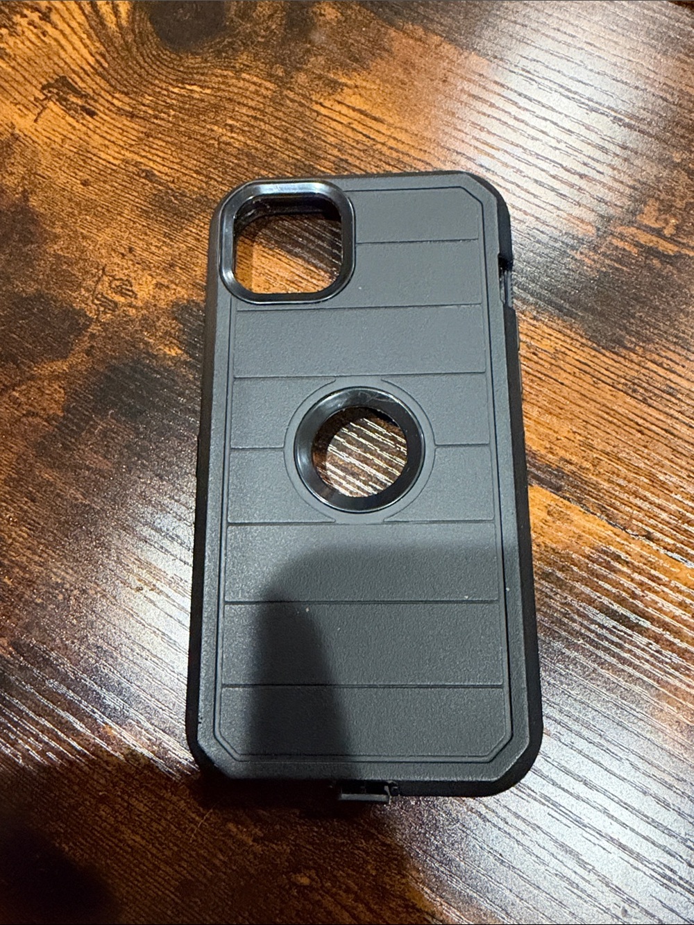 Rugged Black Protective Phone Case with Center Ring Cutout